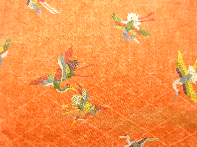  金彩　霞に鶴模様　小紋着物